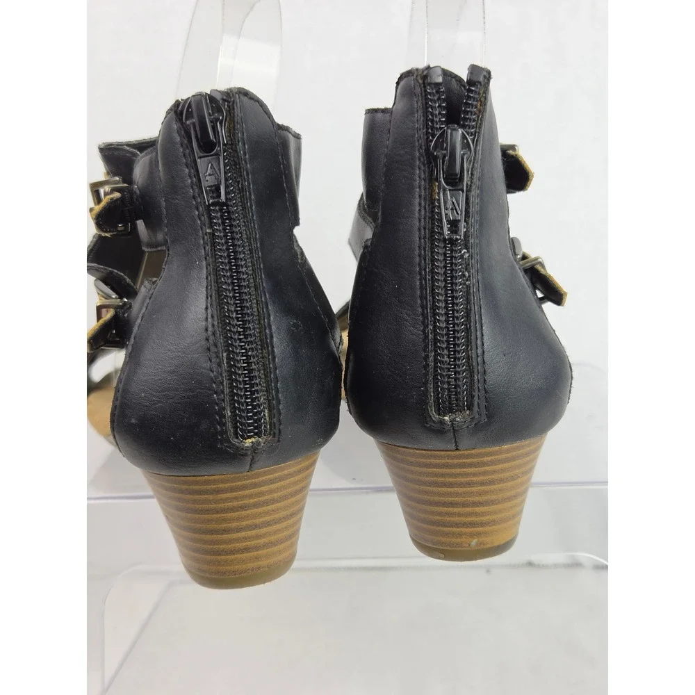Aerosoles Womens 9 Yet Another Black Leather Wedge Sandals  Strappy Buckle